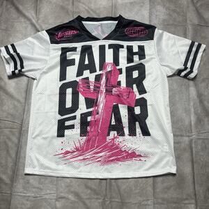 Unbranded Faith Over Fear Cross Christian White Mesh Jersey XL Unisex